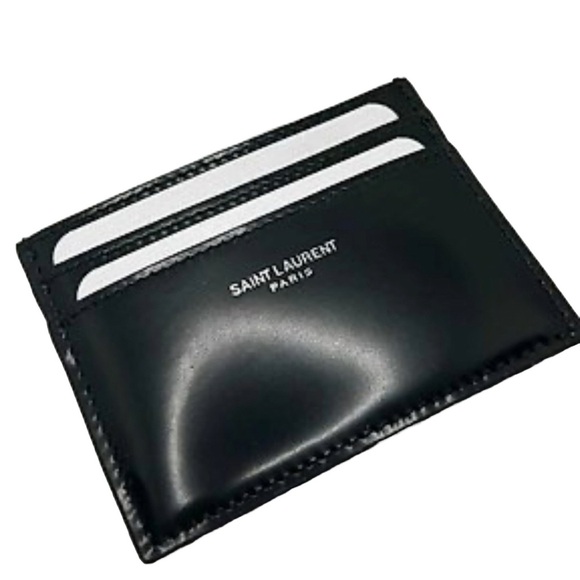 SAINT LAURENT Paris Men’s Black High Gloss Leather Card Holder NEW With COA - Picture 1 of 9